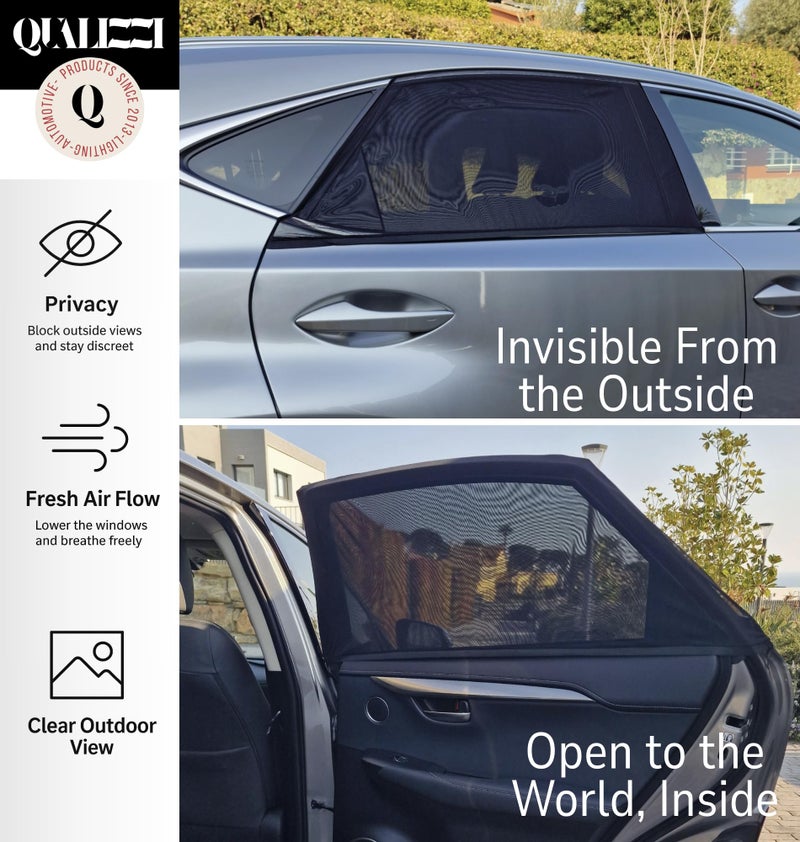 Qualizzi Car Sun Shade for Baby - Stretchy Mesh Fits Like a Sock, No Sun Leak on Back Seat Window, Sunscreen/Insect Screen Protects Your Child All Year, in Cabin Heat Reduction (M/Rect) - Image 3